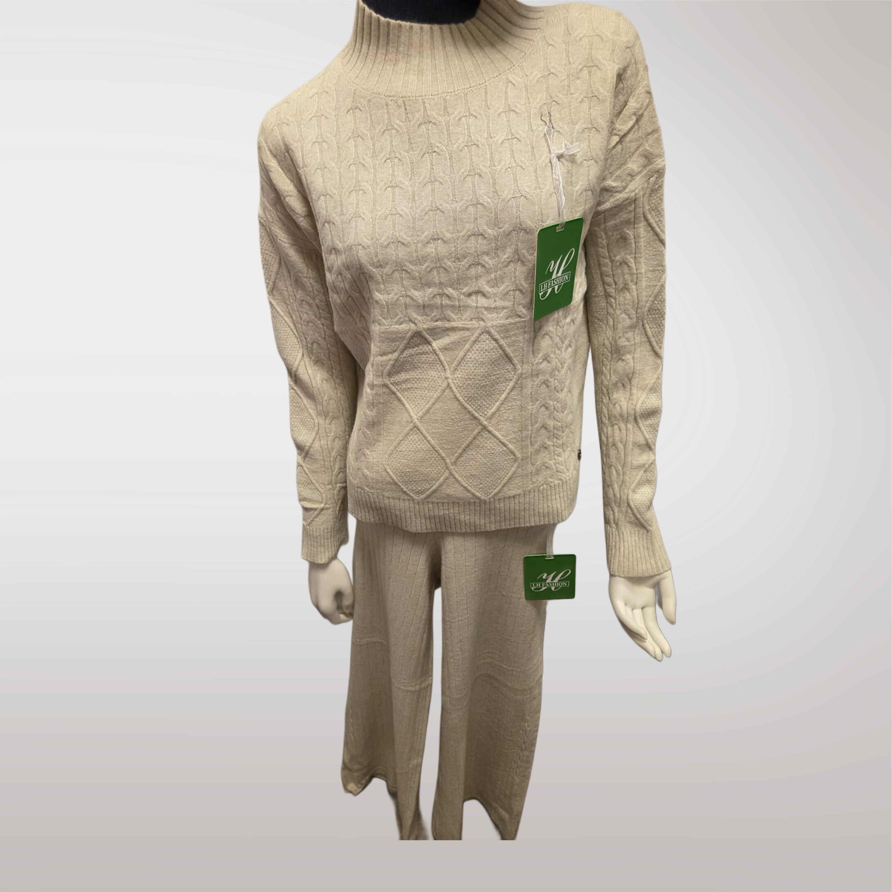 Damski komplet swetrowy z półgolfem: sweter + spodnie