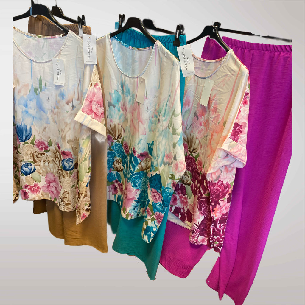 Floral Blouse and Trousers Set