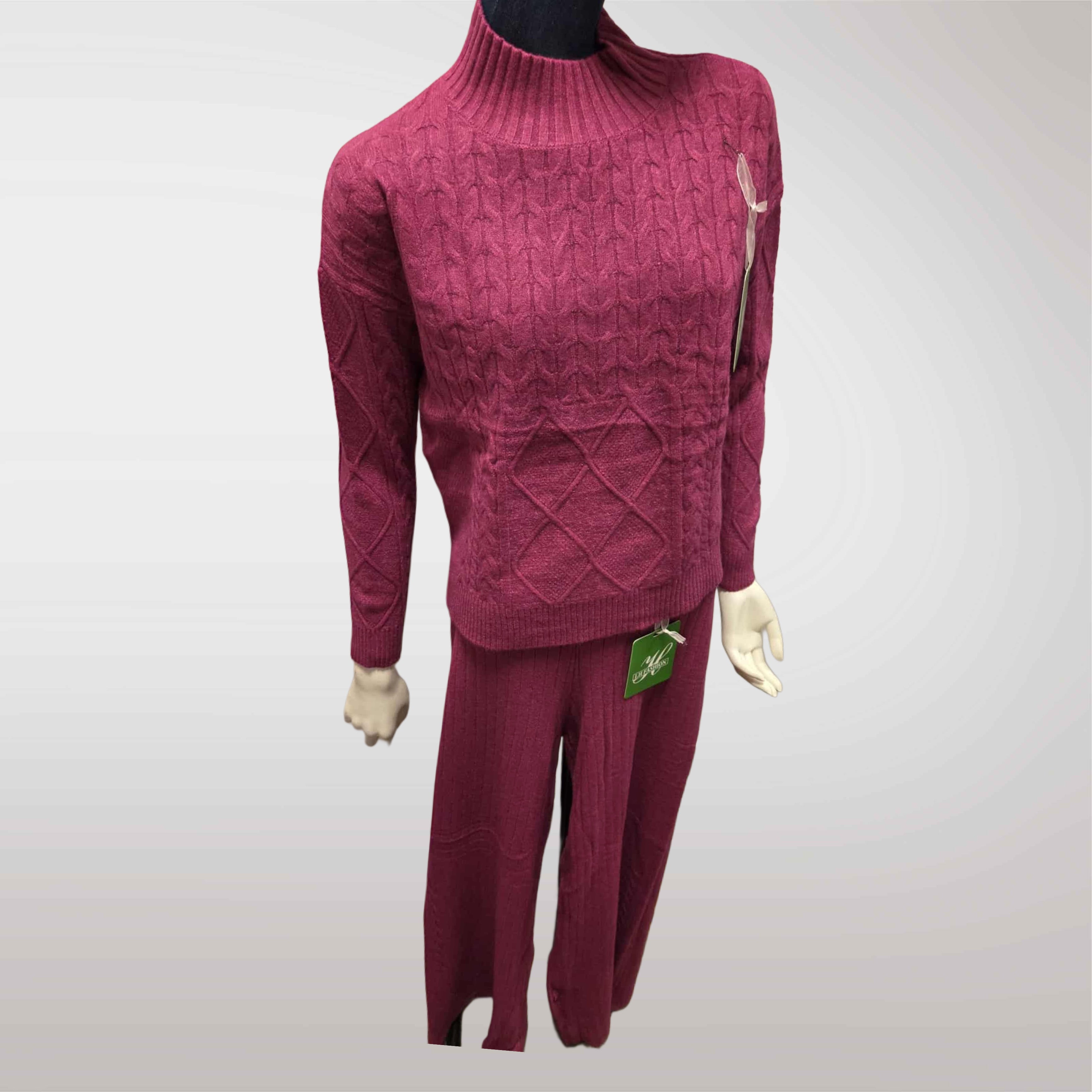 Damski komplet swetrowy z półgolfem: sweter + spodnie